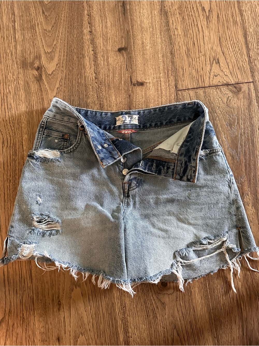 Free People Light Blue Distressed Denim Cutoff Shorts